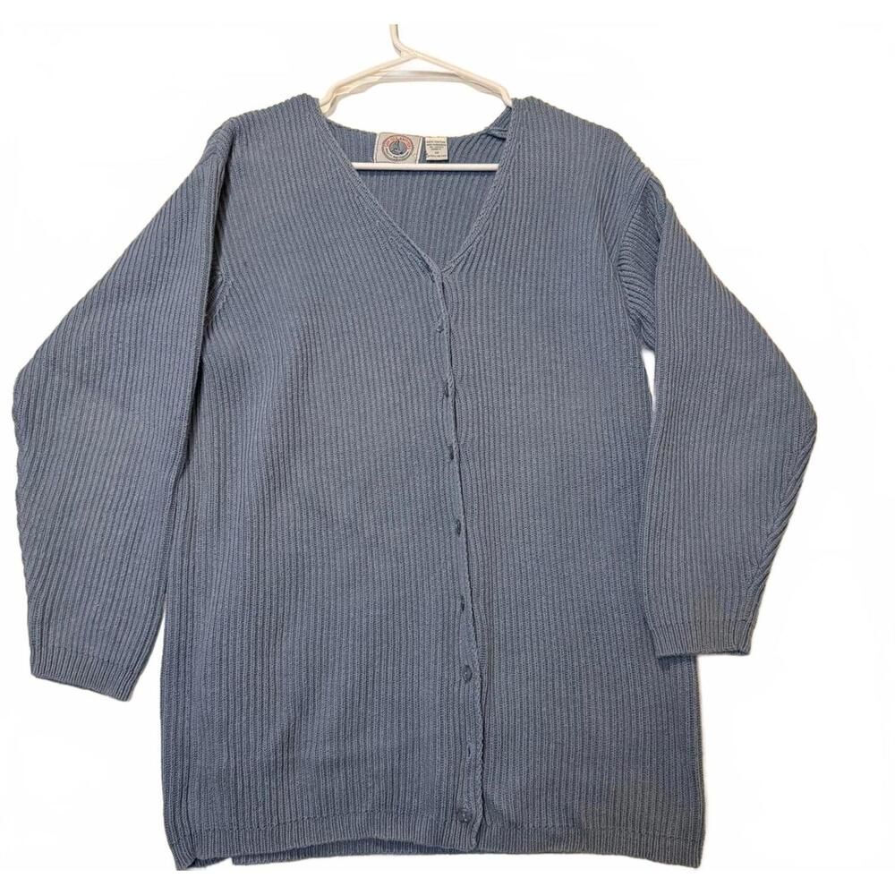 Vintage 100% Cotton Sweater Womens Medium Button Front Knit Cottagecore Classic